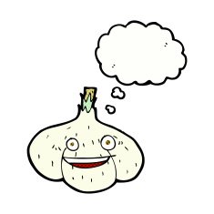 cartoon garlic with thought bubble N3