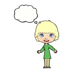cartoon happy woman with thought bubble N232
