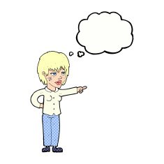 cartoon woman pointing with thought bubble N195