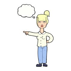 cartoon woman pointing with thought bubble N196