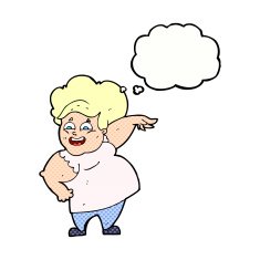 cartoon overweight woman with thought bubble N15