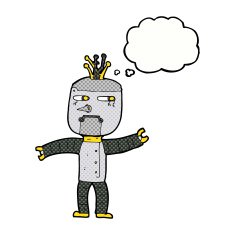 cartoon robot with thought bubble N159