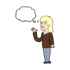 cartoon woman explaining with thought bubble N47
