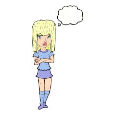 cartoon girl with crossed arms thought bubble N10