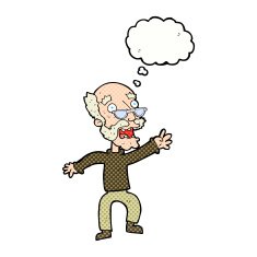 cartoon frightened old man with thought bubble N33