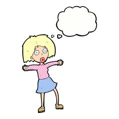cartoon surprised woman with thought bubble N226
