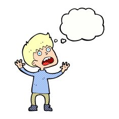 cartoon stressed boy with thought bubble N9