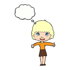 cartoon happy girl with thought bubble N85