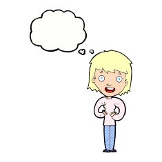 cartoon happy woman with thought bubble N233