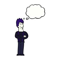 cartoon happy vampire with thought bubble N38