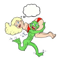 cartoon woman and swamp monster