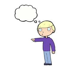 cartoon man pointing with thought bubble N174