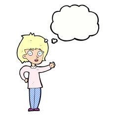 cartoon happy woman with thought bubble N234