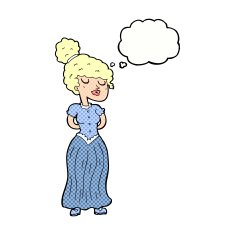 cartoon pretty victorian woman with thought bubble N10