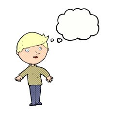 cartoon happy man with thought bubble N414