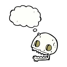 cartoon spooky skull with thought bubble N136