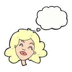 cartoon happy female face with thought bubble N166