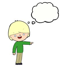 cartoon man pointing with thought bubble N175