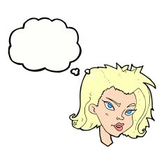 cartoon female face with thought bubble N134