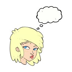 cartoon curious woman with thought bubble N50