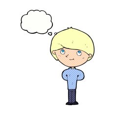 cartoon happy boy with thought bubble N212