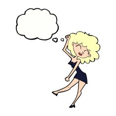 cartoon dancing woman with thought bubble N48