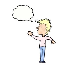 cartoon dismissive man with thought bubble N10