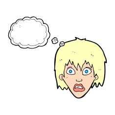 cartoon frightened woman with thought bubble N27