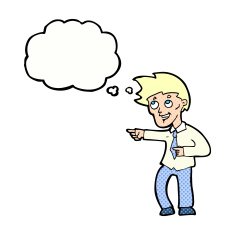 cartoon funny office man pointing with thought bubble N10