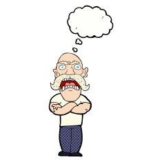 cartoon angry man with thought bubble N82