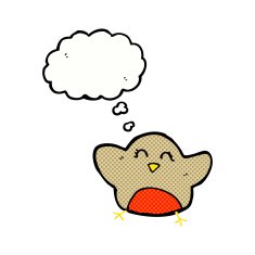 cartoon robin with thought bubble N26