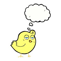 cartoon bird with thought bubble N249