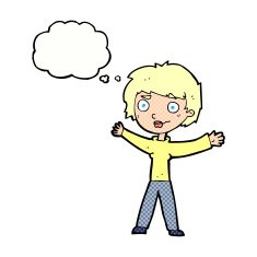 cartoon woman waving arms with thought bubble N19