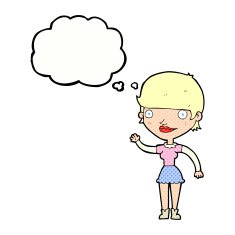 cartoon woman with idea thought bubble N230