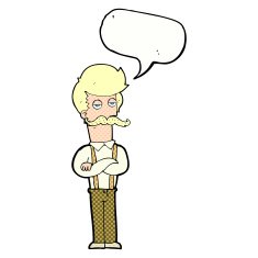 cartoon man with mustache thought bubble N79