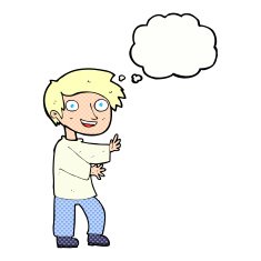 cartoon excited boy with thought bubble N137