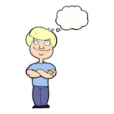 cartoon happy man with thought bubble N418