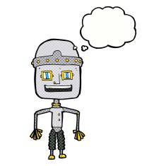 funny cartoon robot with thought bubble N42