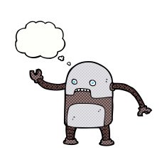 funny cartoon robot with thought bubble N43