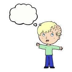 cartoon boy with growth on head thought bubble N33