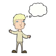 cartoon curious man with thought bubble N61