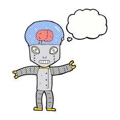 funny cartoon robot with thought bubble N44