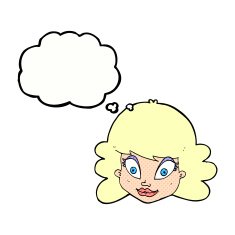cartoon happy female face with thought bubble N172