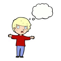 cartoon worried boy with thought bubble N28