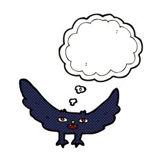 cartoon spooky vampire bat with thought bubble N8
