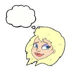 cartoon happy female face with thought bubble N173