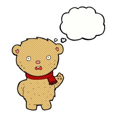 cartoon teddy bear wearing scarf with thought bubble N10