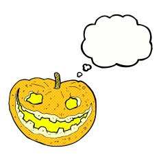 cartoon spooky pumpkin with thought bubble N19