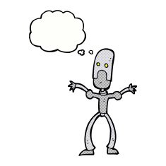 cartoon funny robot with thought bubble N72