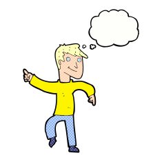 cartoon happy man pointing with thought bubble N57